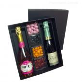 Coffret Luxe en carton noir : Deux 1/2 champagnes et 4 Pépites
