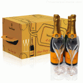 Champagne Veuve Clicquot Pack Festif 4 bouteilles et 4 flûtes