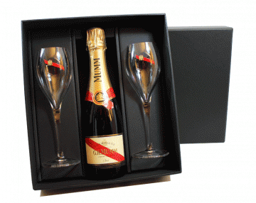 Coffret luxe 1/2 bouteilles de champagne Mumm Cordon Rouge et 2 flûtes